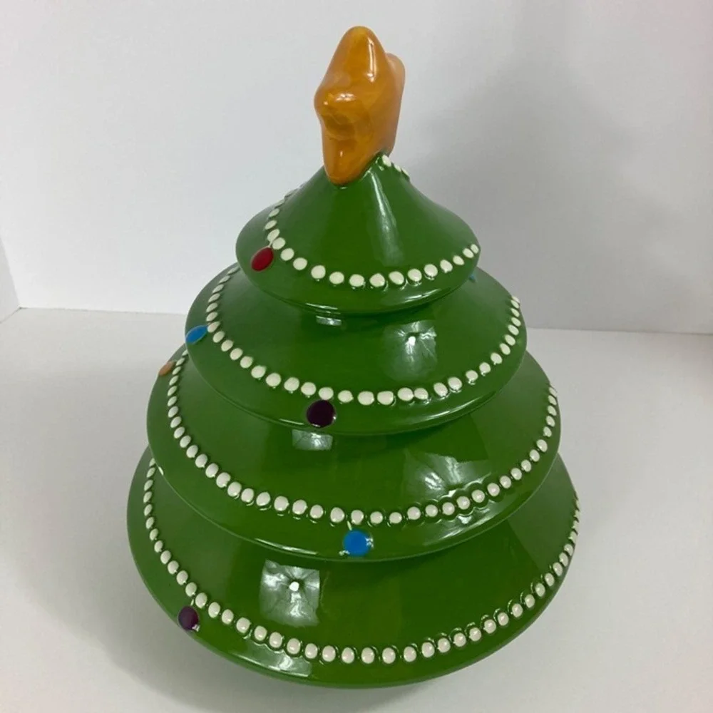 Vintage‎ Pier One Imports Ironstone Handpainted Christmas Tree Cookie Jar Retro